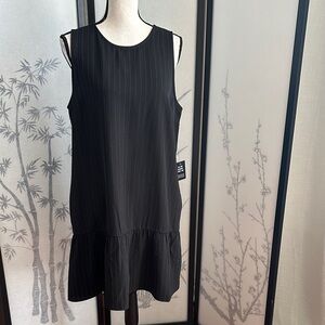 NWT Express Black Pinstripe Sleeveless Ruffle-Hem Mini Dress w/Side Pockets